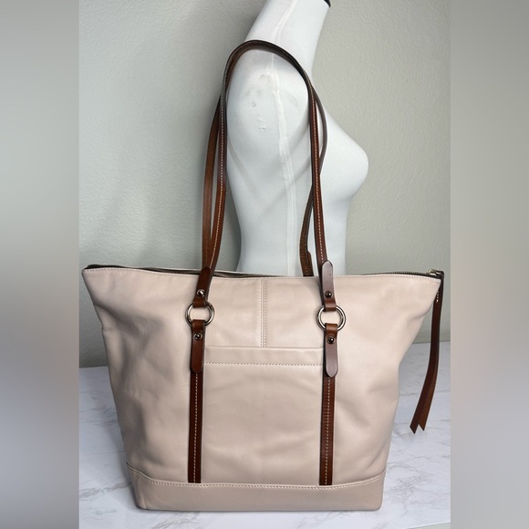 Dooney & Bourke Wexford Leather Tilly Large Tote Shoulder Bag Cream Brown - Picture 5 of 15
